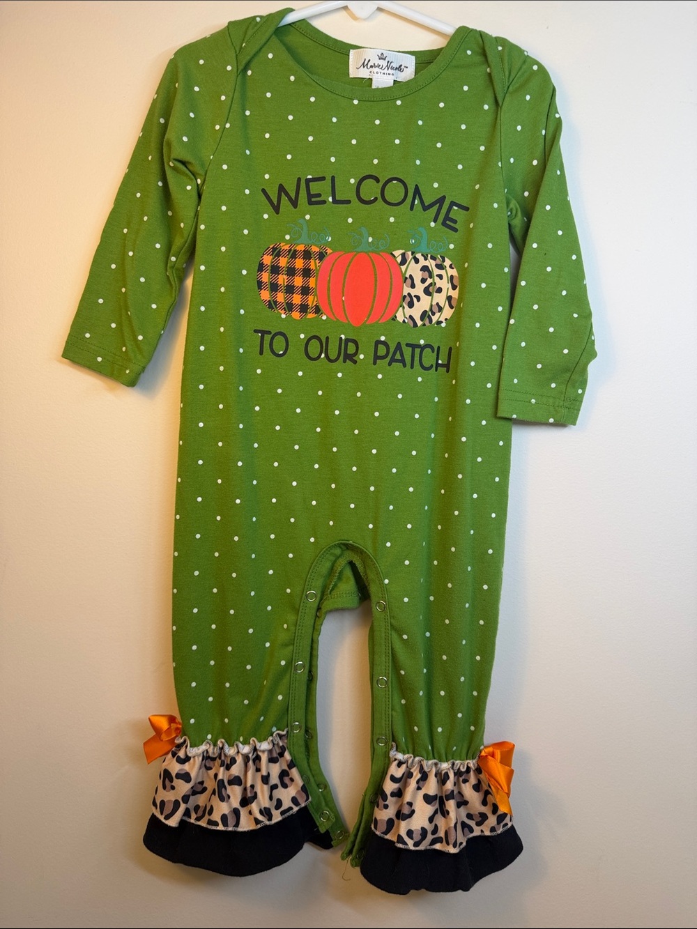 Welcome to Our Patch' Pumpkin Ruffled One-Piece by Marie Nicole Boutique